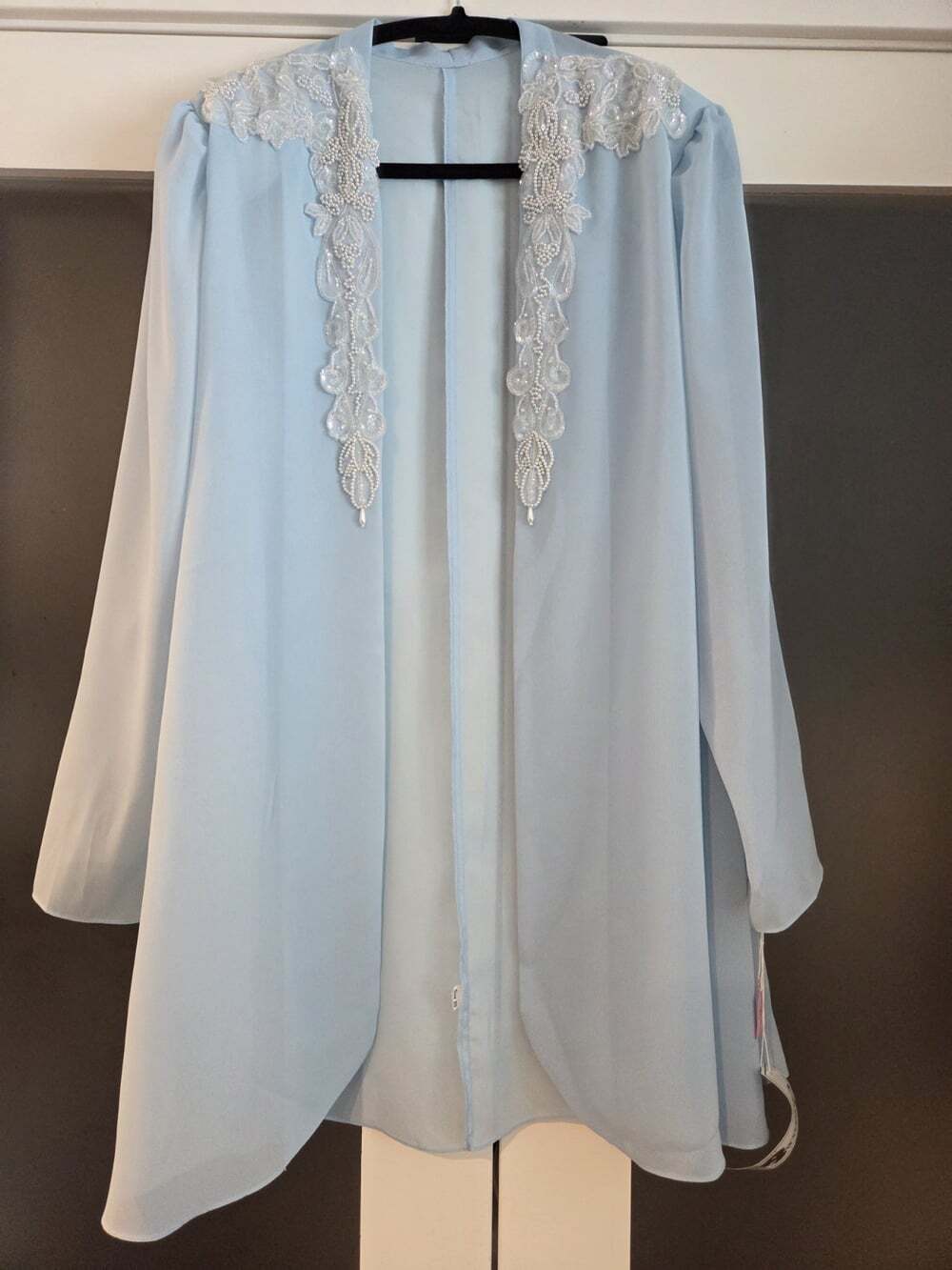 Glatter & Sims Vintage Sheer Blue Duster Jacket Sequin Pearl Beaded Size 20